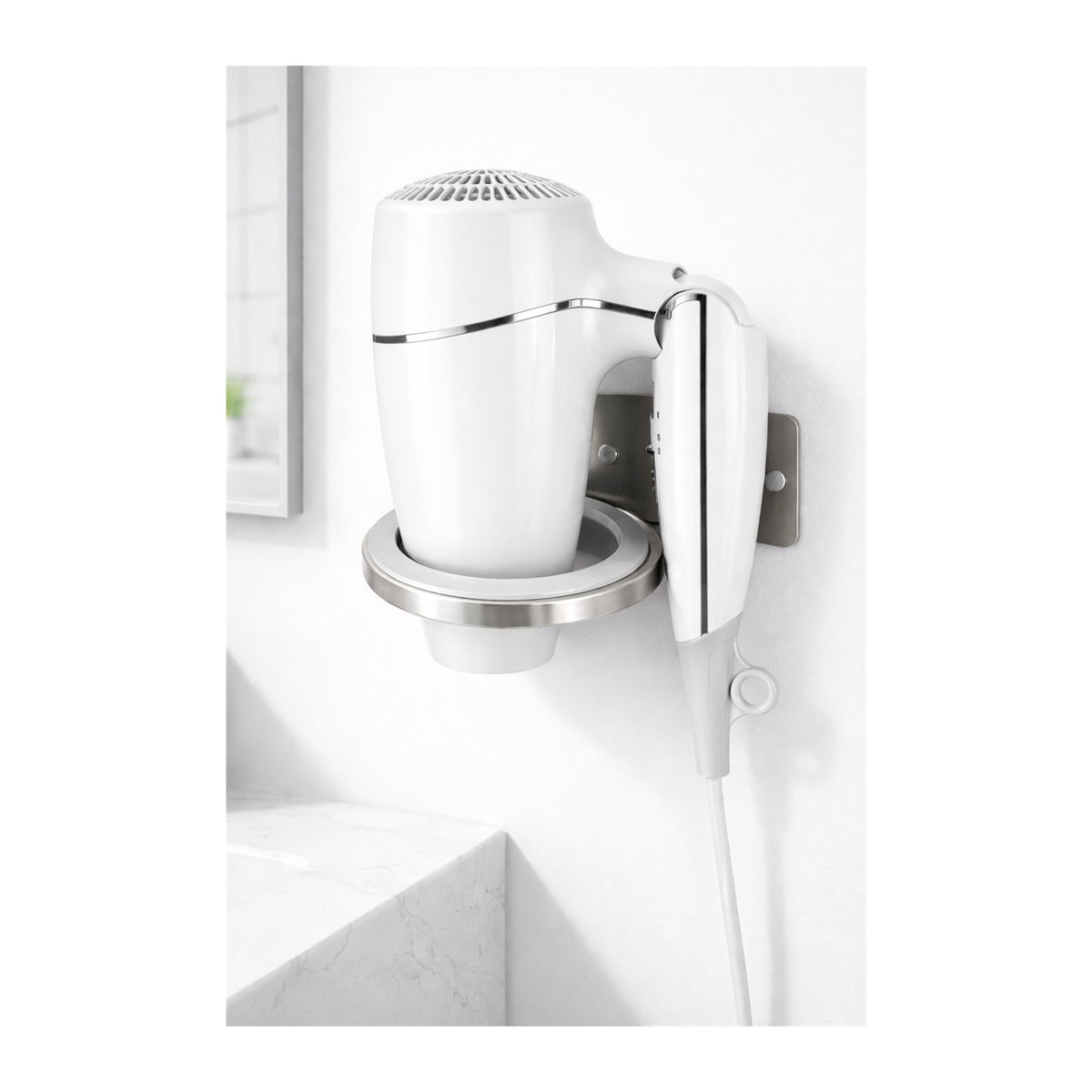Roomwell, Classic Hairdryer Foldable With Ring, White - front view