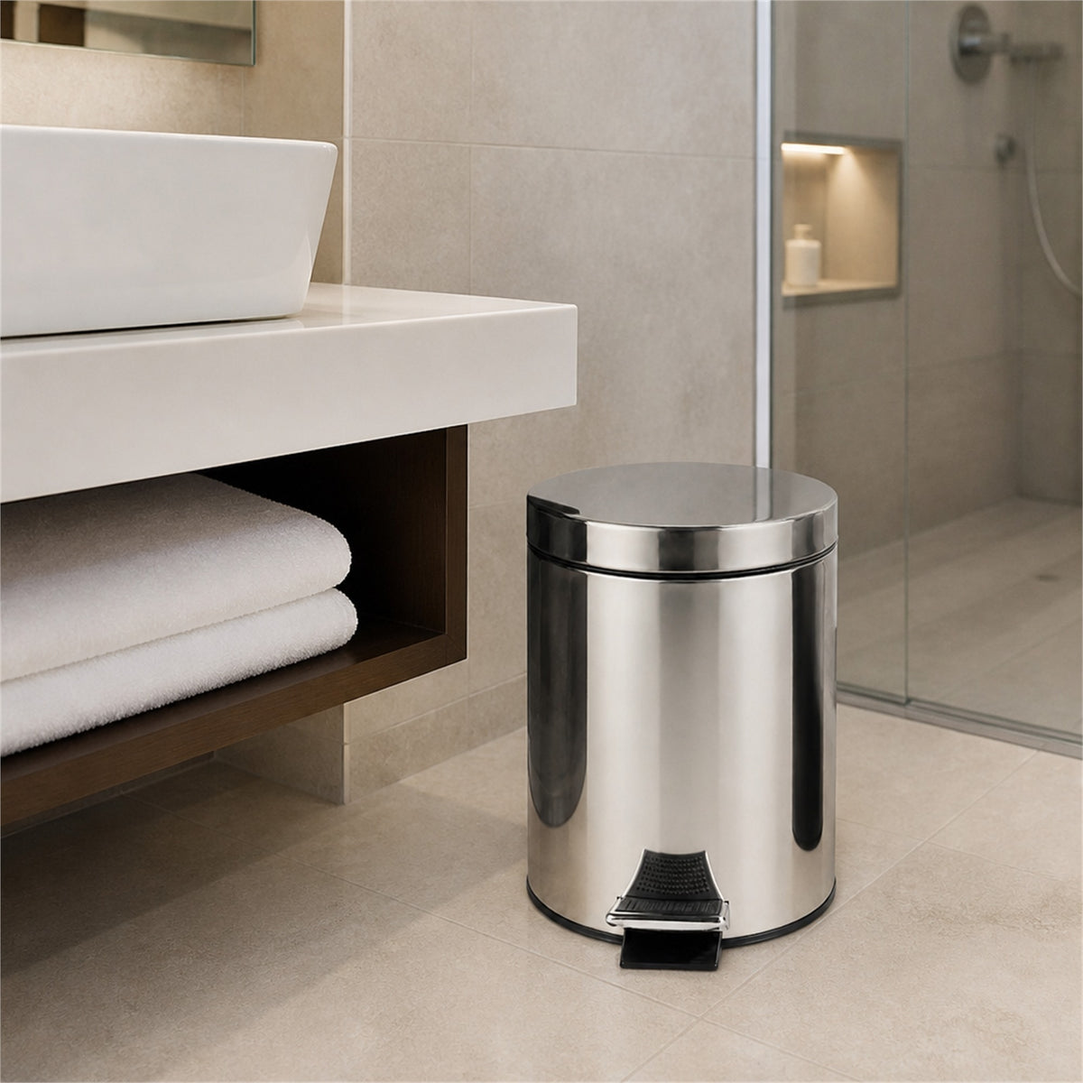 Roomwell, Core Pedal Bin, Round, 3L, Silver - hotel room view 1