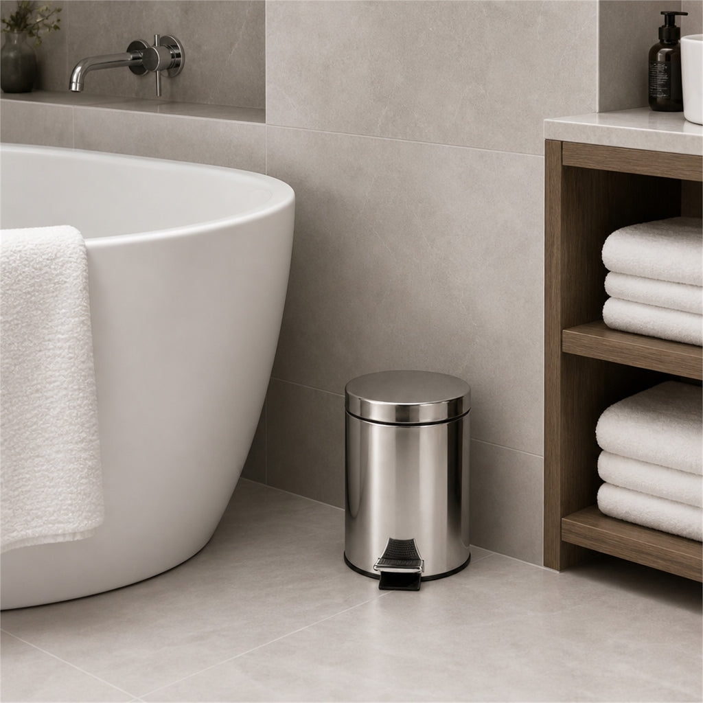 Roomwell, Core Pedal Bin, Round, 3L, Silver - hotel room view 3