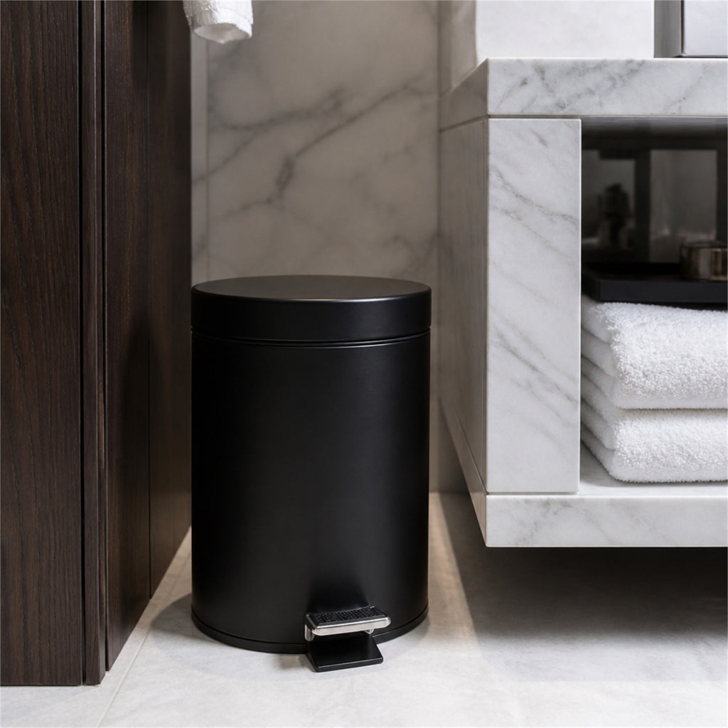 Roomwell, Core Pedal Bin, Round, 5L, Black Matt - hotel room view 1