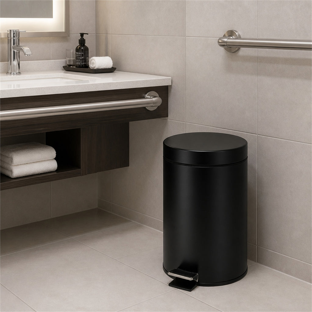 Roomwell, Core Pedal Bin, Round, 5L, Black Matt - hotel room view 3