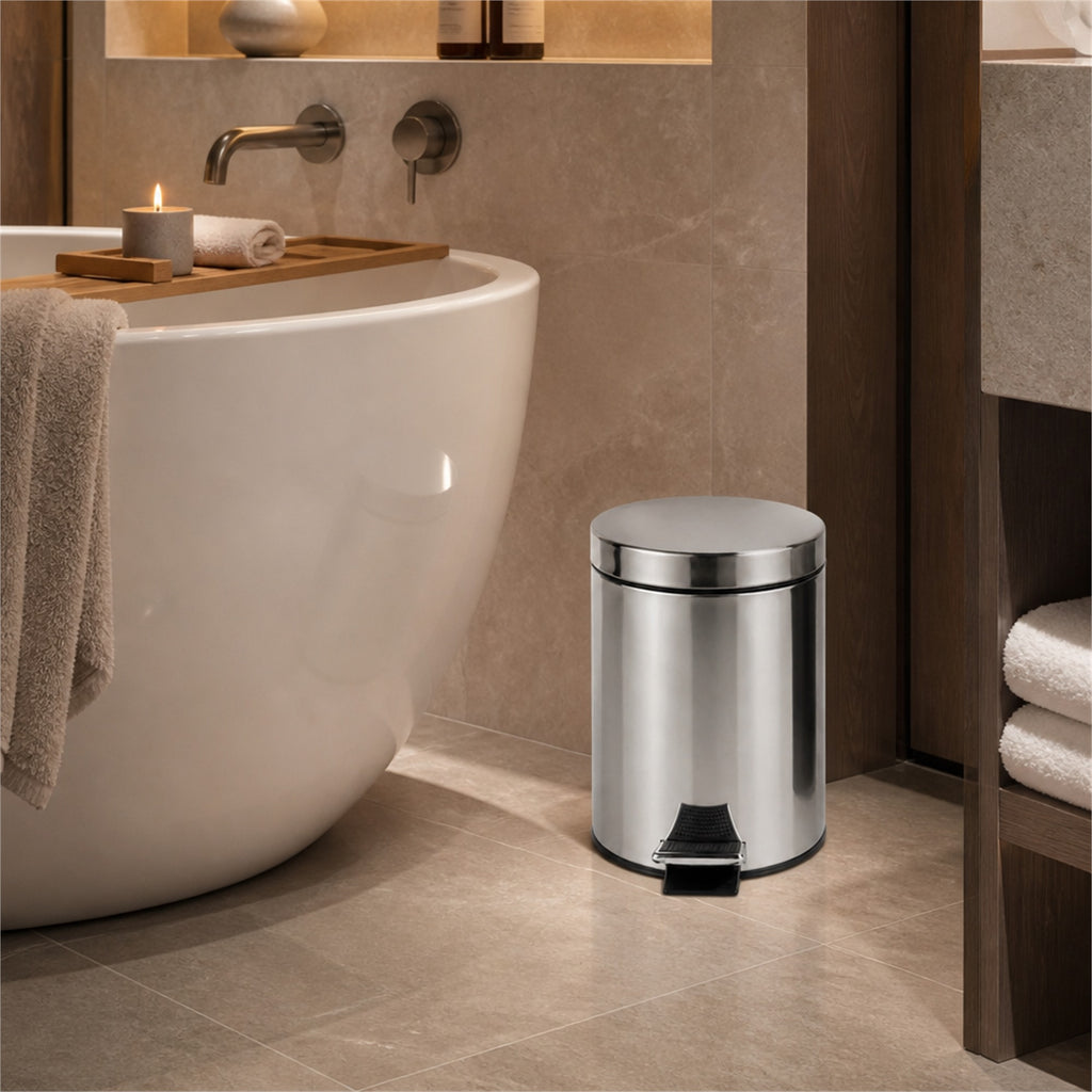 Roomwell, Core Pedal Bin, Round, 5L, Silver - hotel room view 1