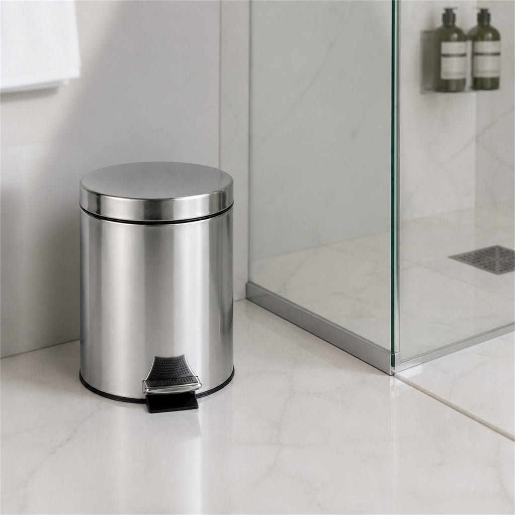 Roomwell, Core Pedal Bin, Round, 5L, Silver - hotel room view 2