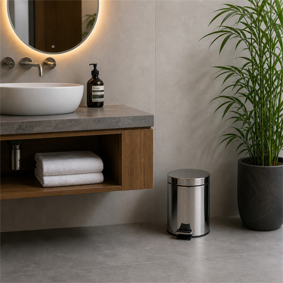 Roomwell, Core Pedal Bin, Round, 5L, Silver - hotel room view 3