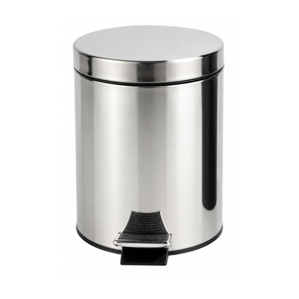 Roomwell, Core Pedal Bin, Round, 5L, Silver - front view