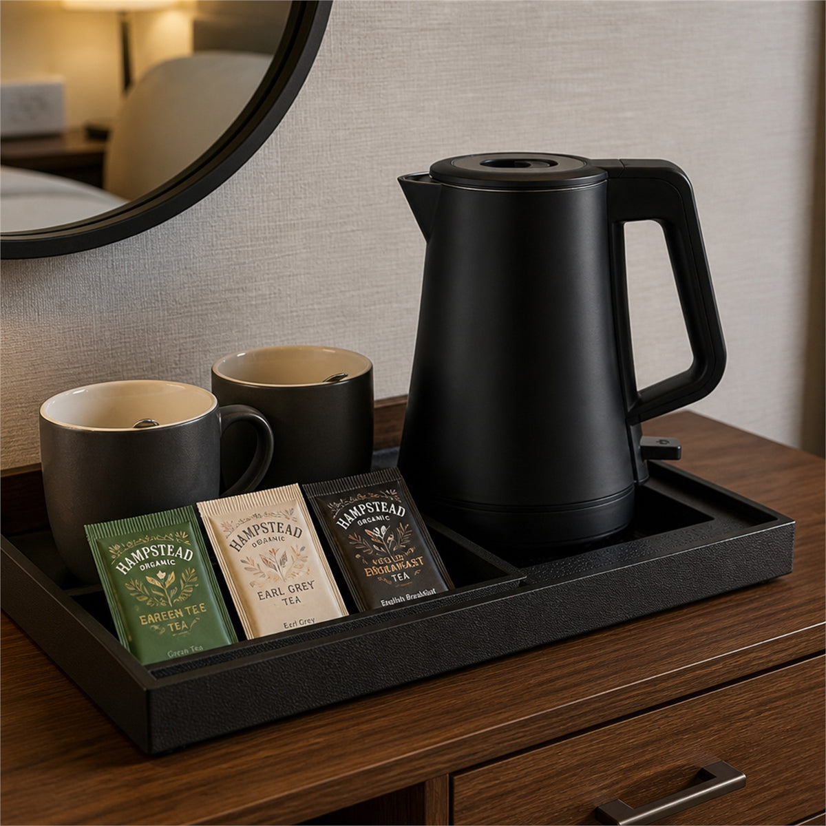 Roomwell, Mira Double Wall Kettle, 0.6L, Black - hotel room view 2