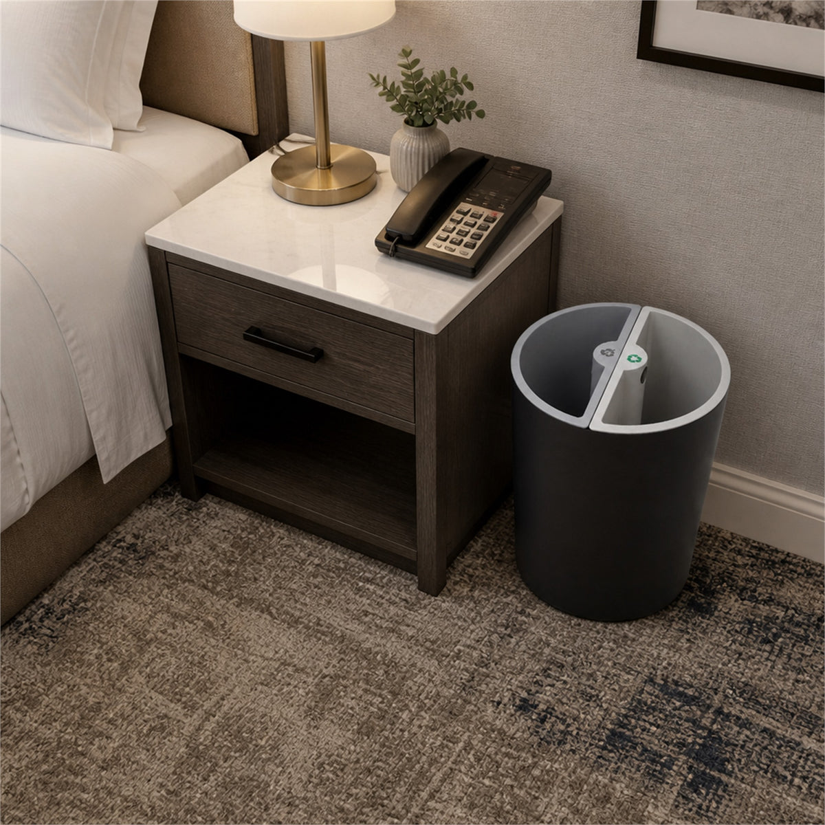 Roomwell, Tandem Dual-Compartment Recycling Bin, 10L - hotel room view 2