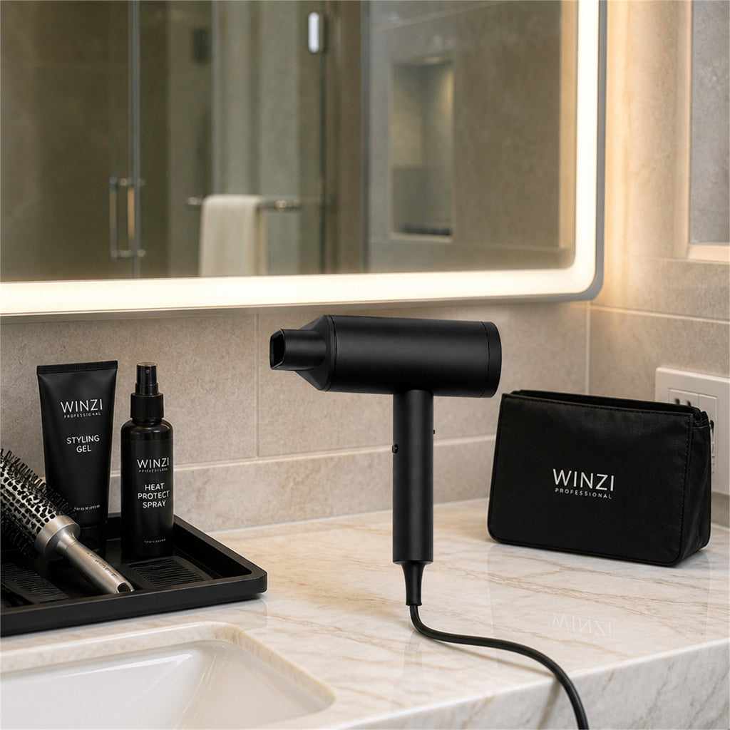 Roomwell, Winzi 1875W Straight Hairdryer, Black - hotel room view 3