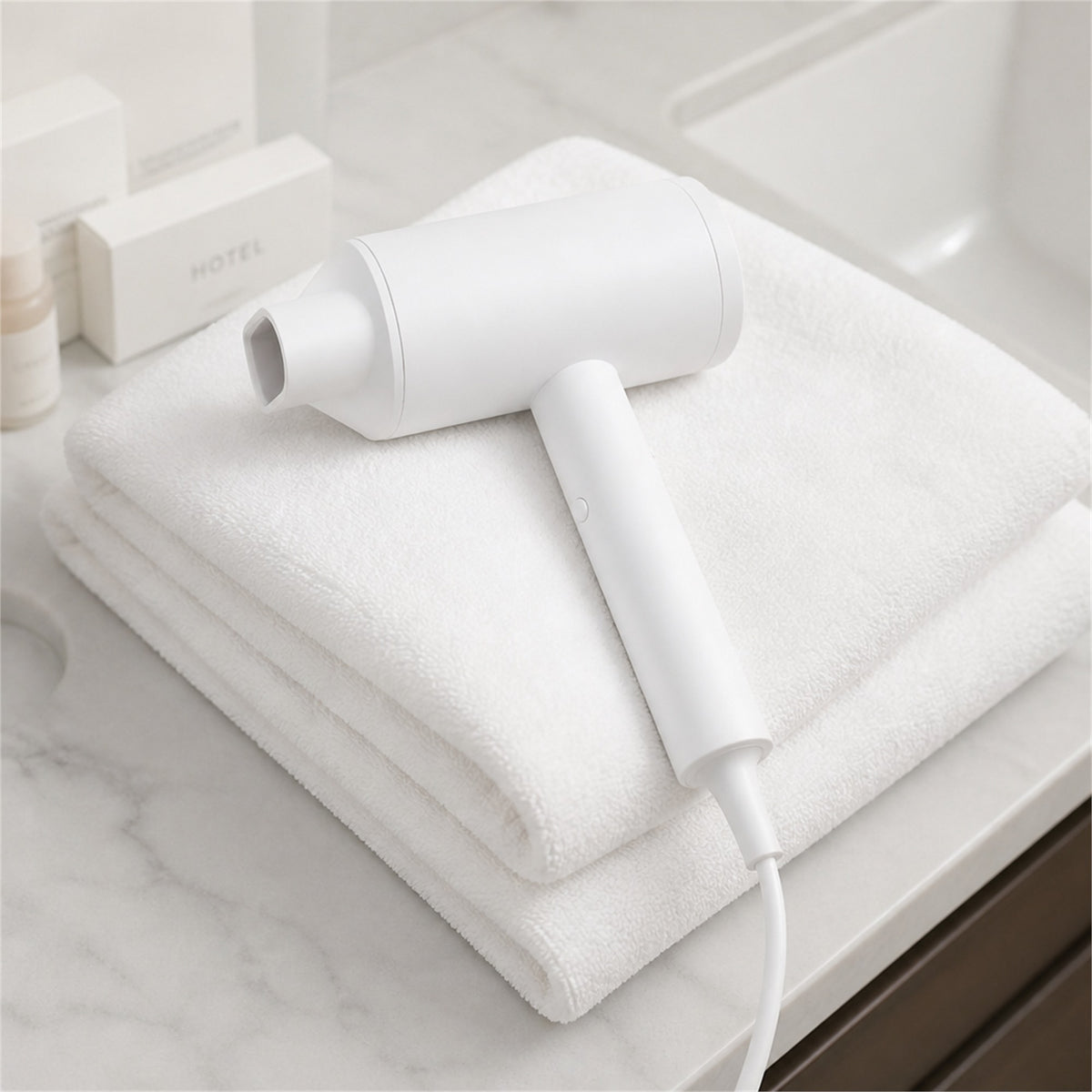 Roomwell, Winzi 1875W Straight Hairdryer, White - hotel room view 3